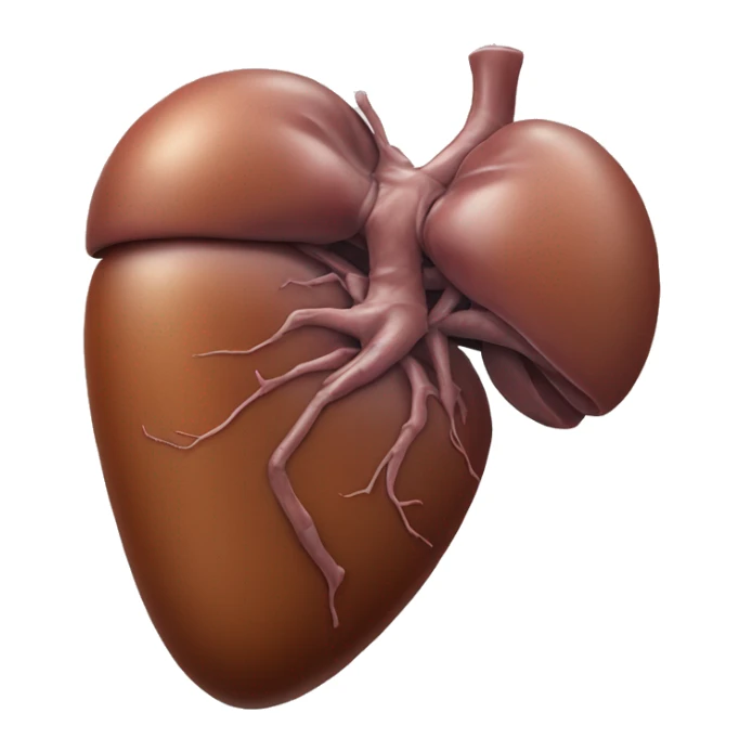 “A realistic image of a human liver, showing its smooth, reddish-brown texture, with clear anatomical details, and subtle shading to highlight its shape and depth.” sticker