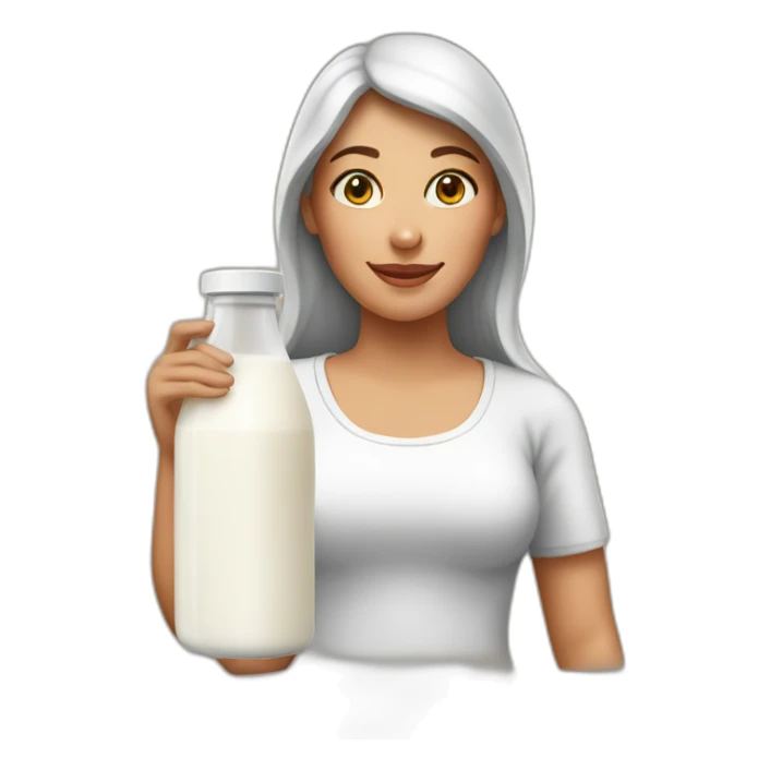 women with a milk brick sticker