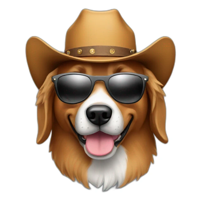 A dog with sunglasses with a cowboy hat sticker