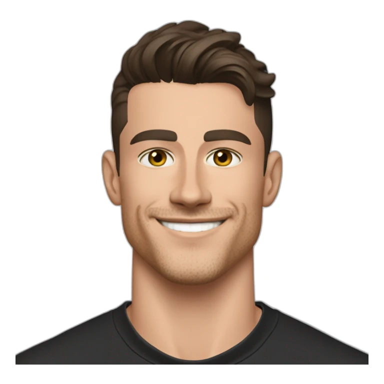 Mason mount Cristiano Ronaldo 30 year old Silicon Valley product designer smiling with stubble and mustache in a black tshirt with broad shoulders profile photo sticker
