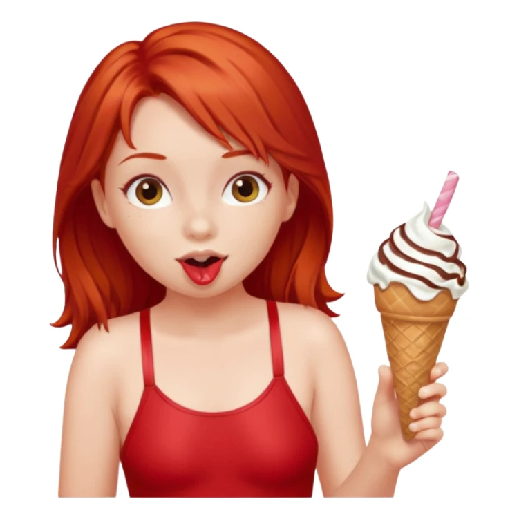 girl kid red haired swimsuit, eating ice cream, sun sticker