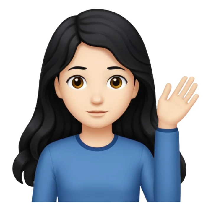 Long black hair little wave sticker