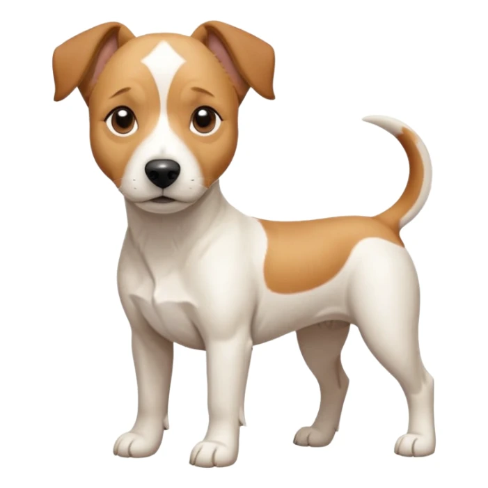 a full body facing front on of a buff white beagle cross jack russell terrier looking dog the size of a kelpie with light brown long ears resting on its face and a light brown patch above one eye and a large snout. the rest of the dog is completely white.  sticker