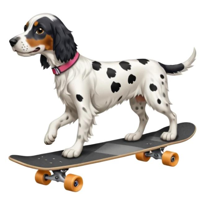 English Setter riding a skateboard sticker