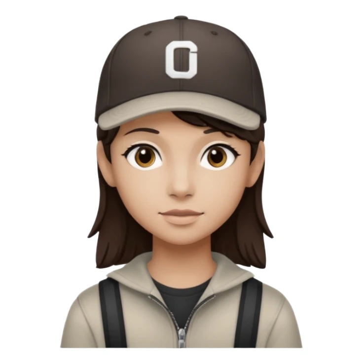 adolescente con gorra, pelo castaño oscuro con rayso de color mono sticker