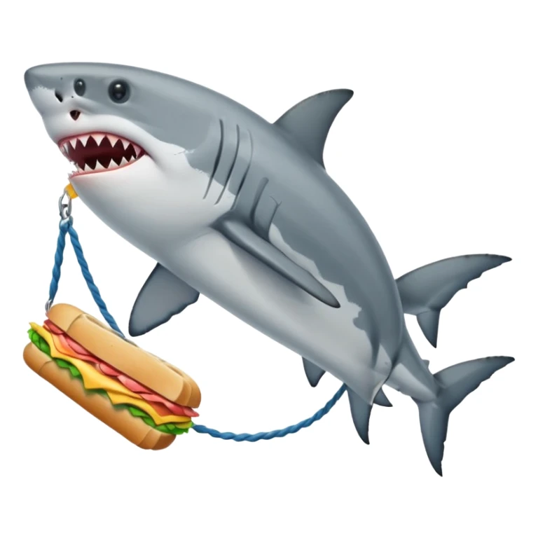 Great white shark walking a tight rope eating a sandwich  sticker