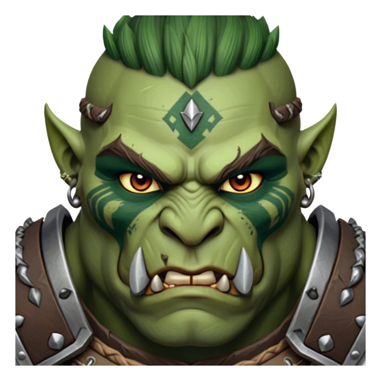 Cinematic Realistic WoW Orc Warrior Portrait, depicted with battle-scarred, rugged green skin and a powerful, muscular build that radiates primal strength. Clad in intricately detailed tribal armor accented with dark leather and iron embellishments in deep, earthy tones, his fierce eyes and determined expression exude honorable might. Rendered with lifelike texture and dramatic natural lighting, high shine, noble and formidable, capturing the essence of a legendary orc champion. sticker