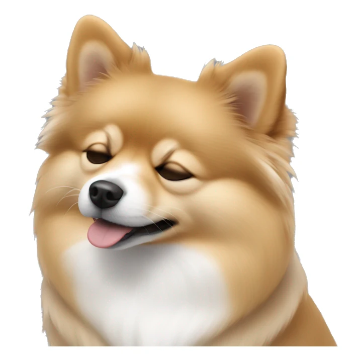 sleeping pomeranian-spitz mix light brown and white with gray ears sticker