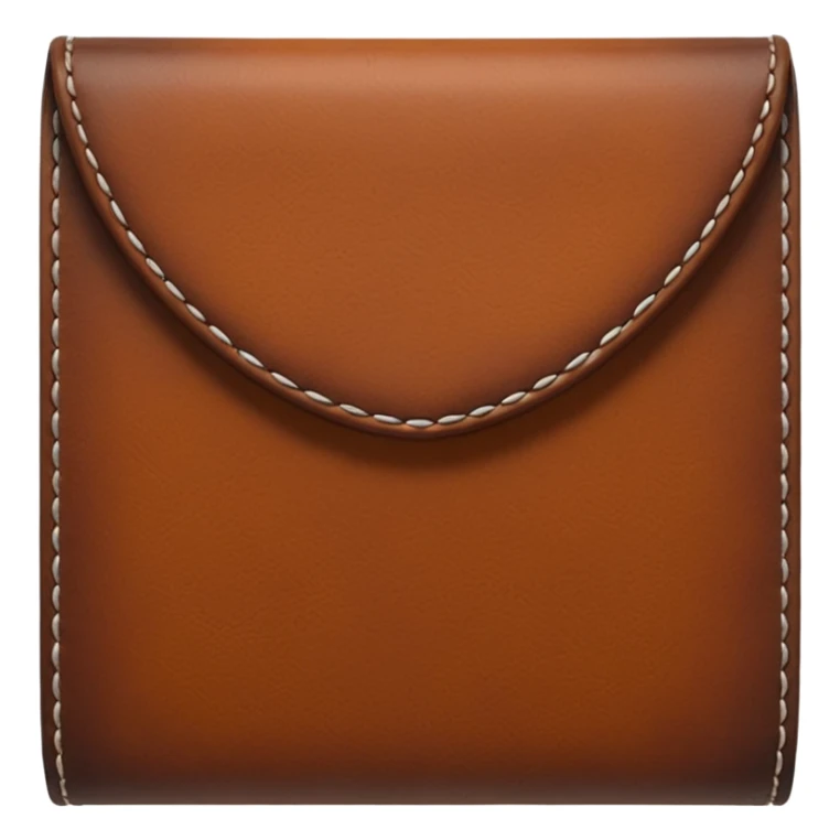 A 3D Apple-style emoji of an industrial leather material, shown as a neatly folded or rolled sheet of dark brown leather with visible texture and stitching details, giving a modern and manufactured look, clean and simple design, no background sticker