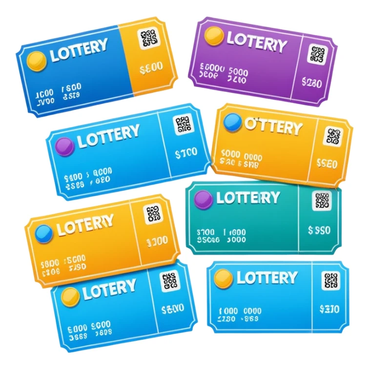 Create blank lottery coupons fanned out, clean and colorful, with different header colors and simple grid sections. No numbers, no text—just empty fields and a lottery-ticket layout. Bright, modern, and on a neutral background. sticker
