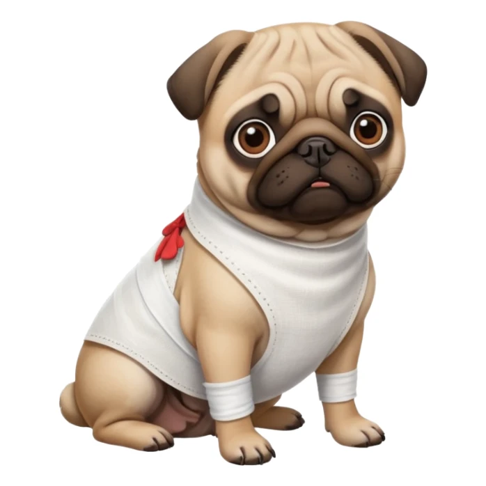 Pug with a broken left leg in bandage sticker