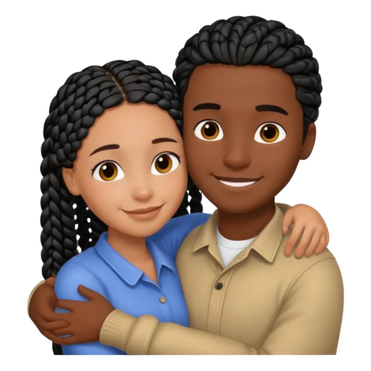 dark, black girl with black braids hugging her white italian boyfriend with straight parted brown hair sticker