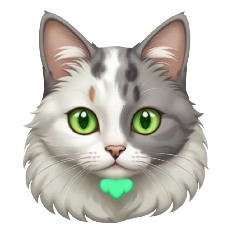 beautiful female grey cat with green eyes, white paws and white chest sticker