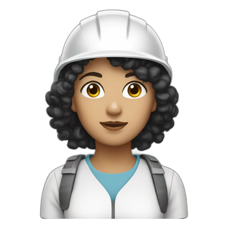 a constructor woman with curly black hair and white helmet sticker