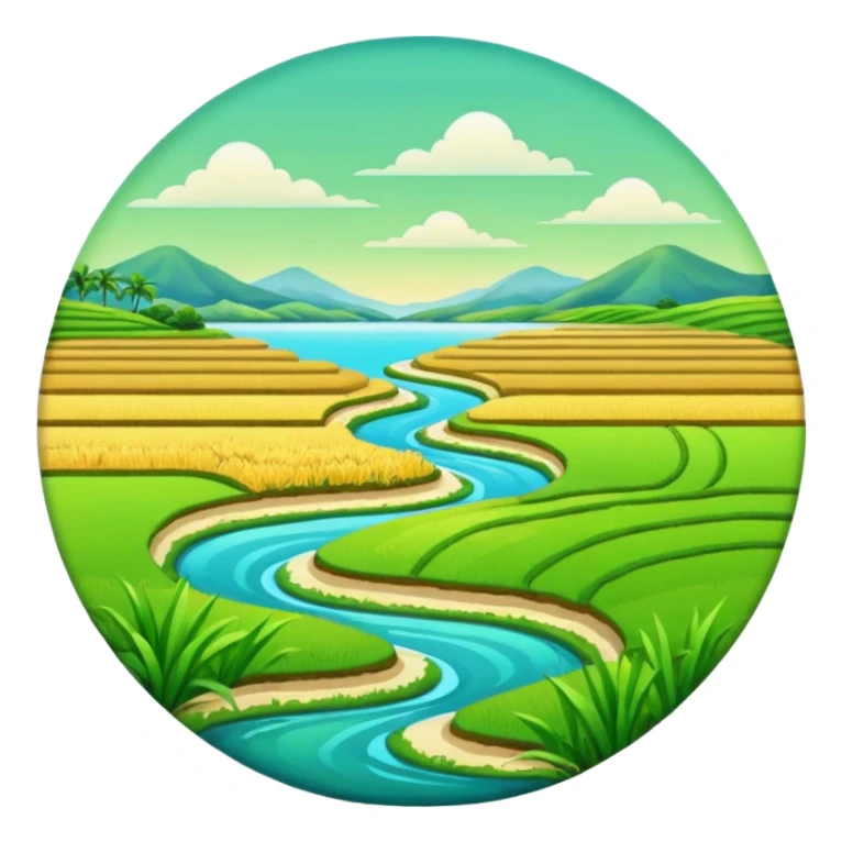 Make an emoji of a landscape with the sea and rice fields sticker