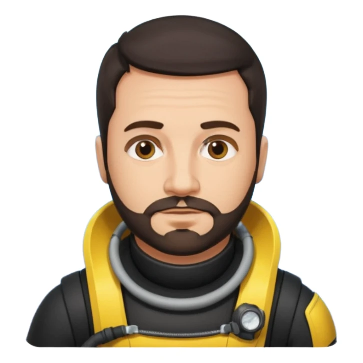 Man 38 dark hair, short beard, mideteranean, slightly overweight, scuba diving. Portrait sticker