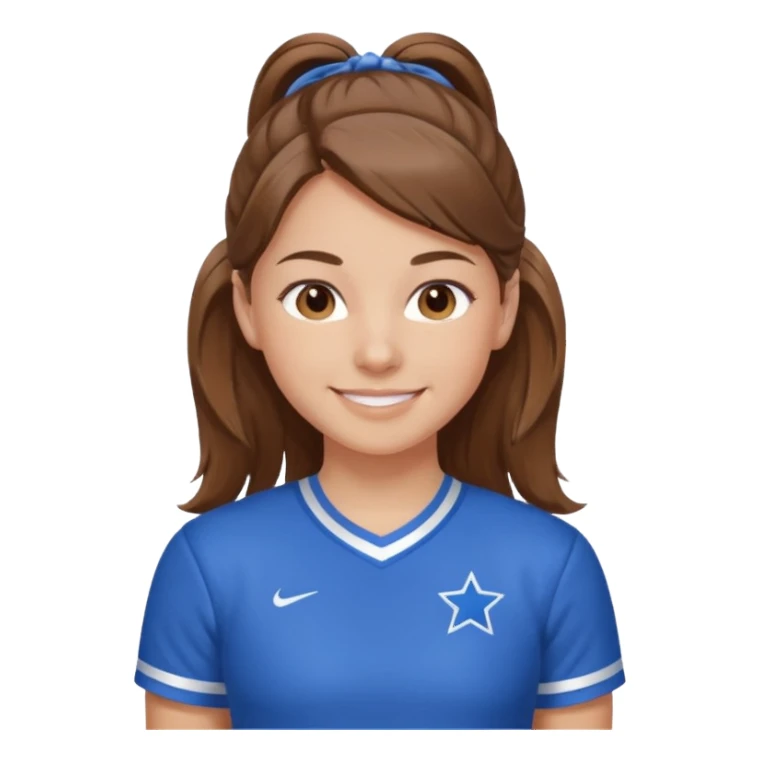brown hair blue cheerleading shirt no bangs with a low pony tail smiling sticker