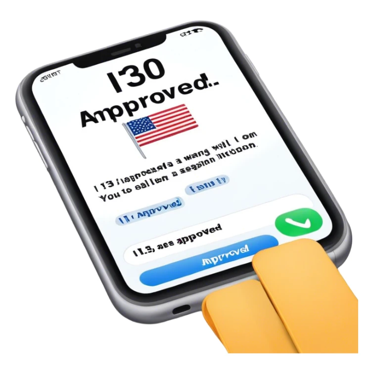 U.S. Immigration giving a text that says "I-130 Approved"  sticker