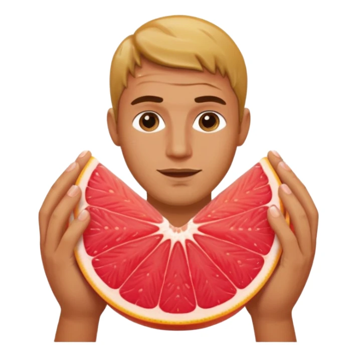 a wet man with his middle and ring finger in a wet juicy grapefruit sticker