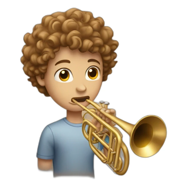 Young man with curly light brown hair playing trombone sticker