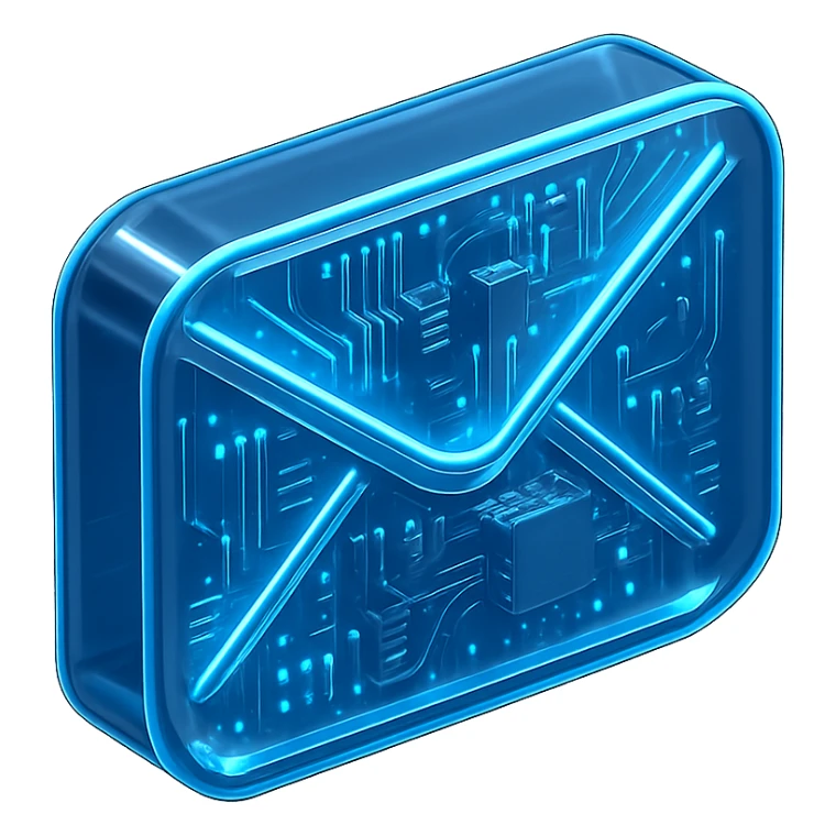 digital email icon with blue LED glow modern tech look sticker