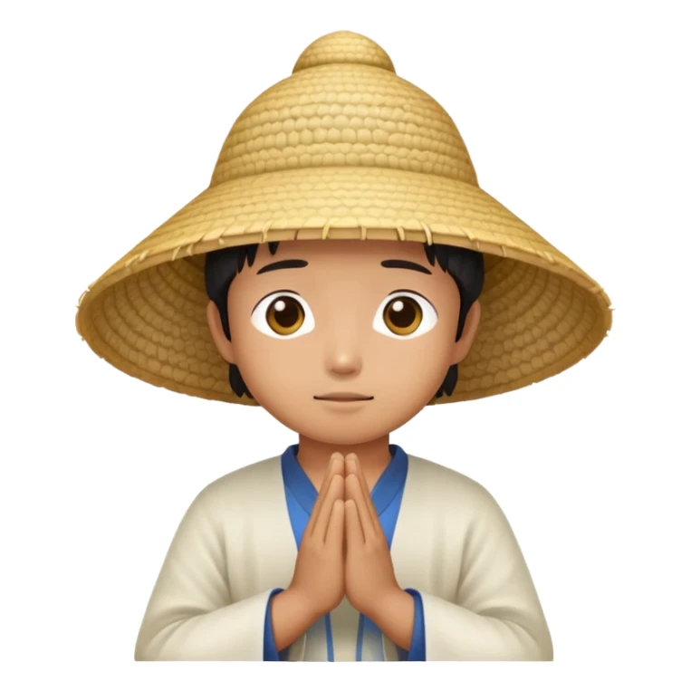 Asian emoji with rice hat praying sticker
