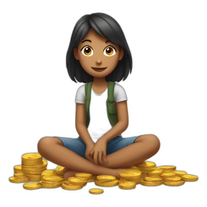 girl sitting on coins sticker