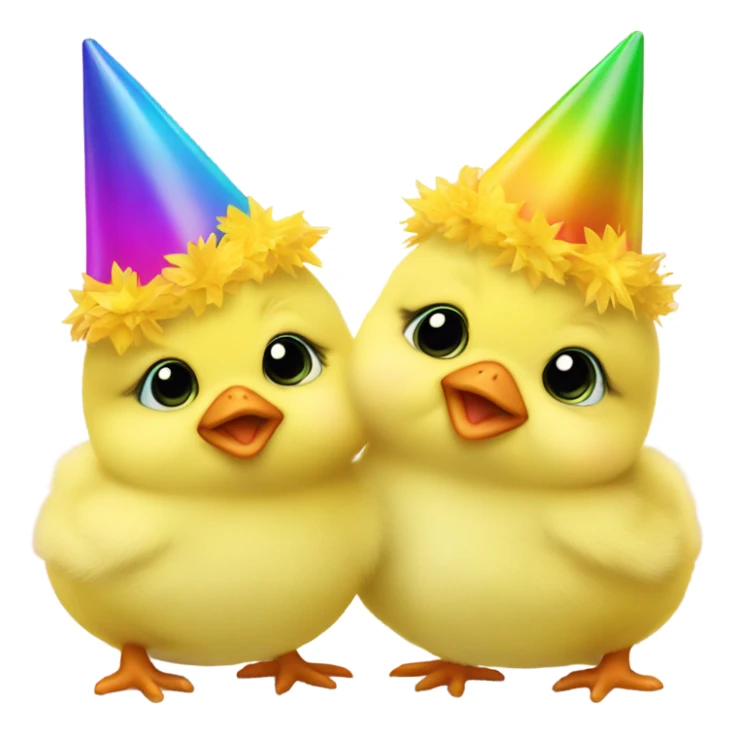 4 baby yellow chickens, wearing party hats sticker