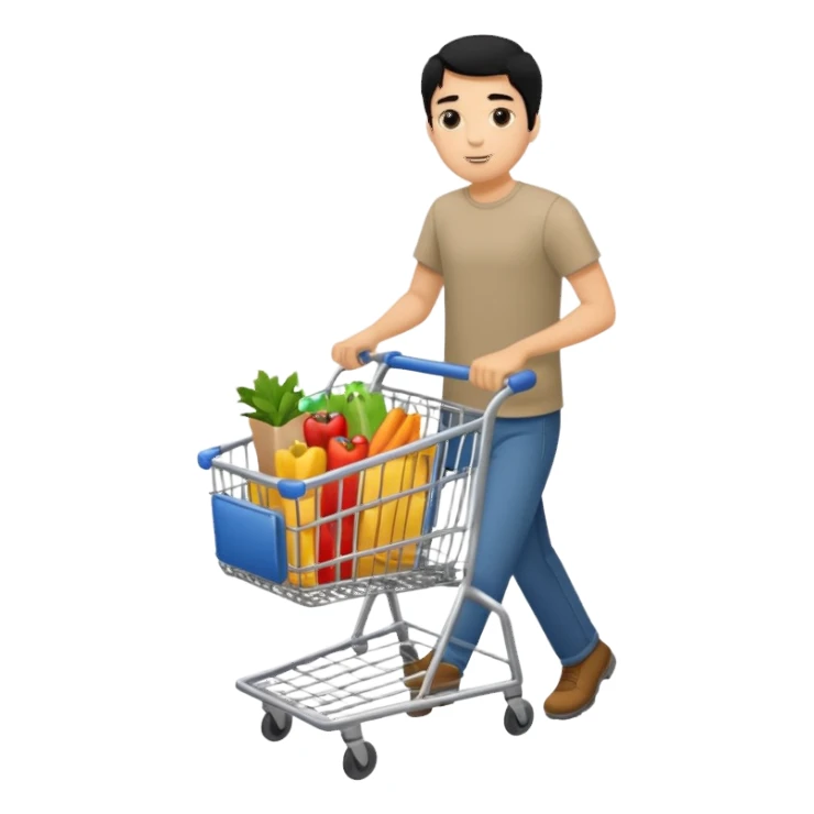 man-with-a-shopping-cart-full-body black hair sticker