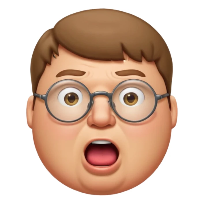 Peter Griffin as a classic emoji, surprised expression, mouth open, round face, glasses sticker