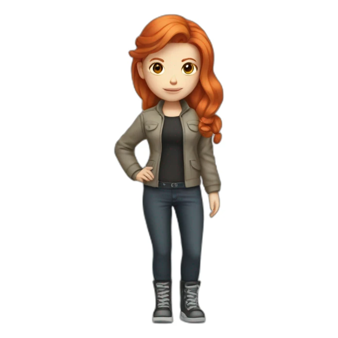 only the bust, red-haired ginger girl, in an tech style outfit sticker