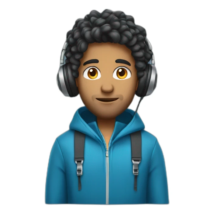 indian guy with semi curly hair and headphones and blue jacket sticker