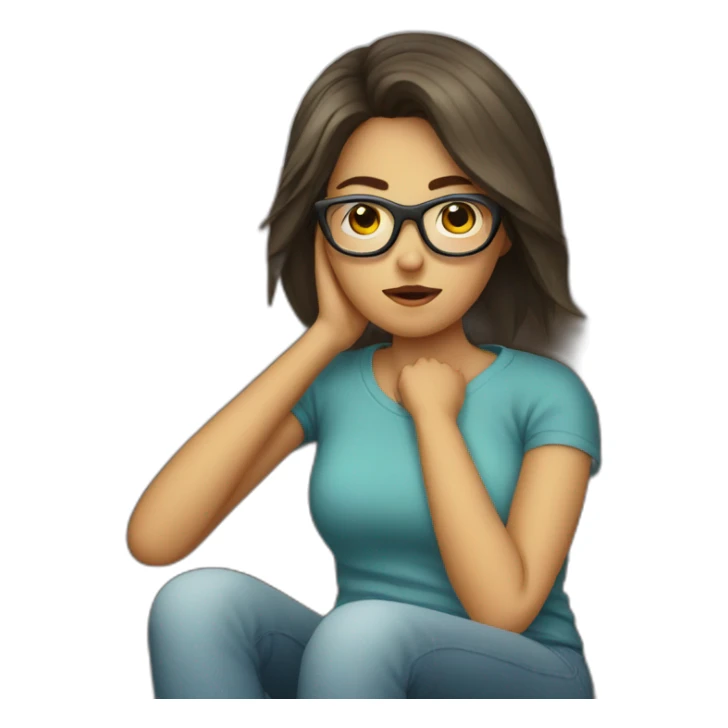 a girl with glasses sitting on a sofa having a bad cold sticker