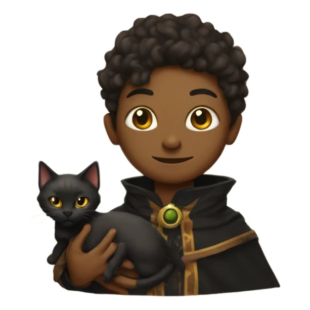 A sun warlock who has tan skin and is holding a black kitten sticker