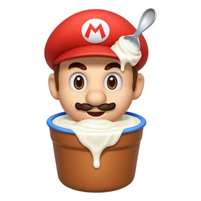 genera un'emoji di super mario arrabbiato con un vasetto di yogurt sticker