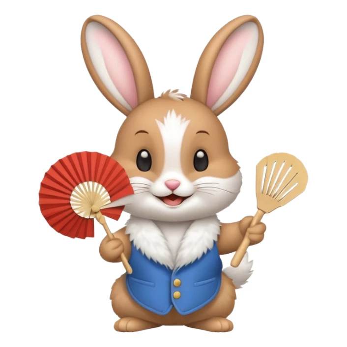 A rabbit hold a folding fan playfully sticker