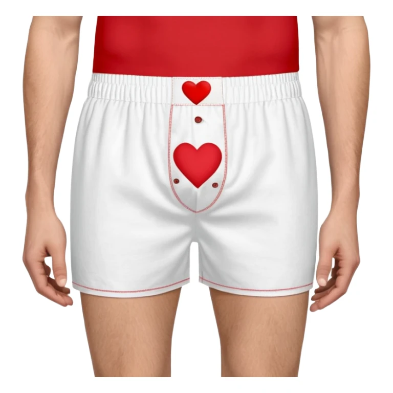white men's boxer shorts with red heart print sticker