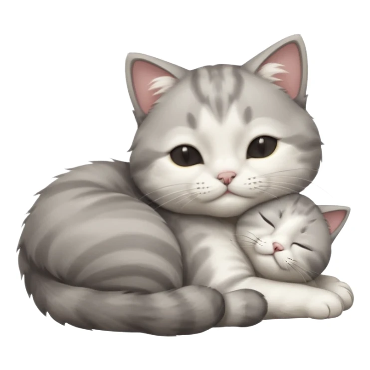 1 grey and white small cat with its eyes closed lying down leaning on its elbow with its paw curled under his head holding it up sticker