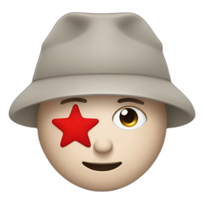 person with ushanka hat and a red star covering his eye sticker