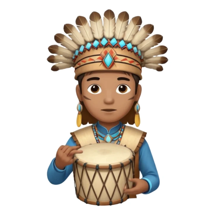A young chief apprentice wearing a small headdress, gripping a ceremonial drum.
 sticker