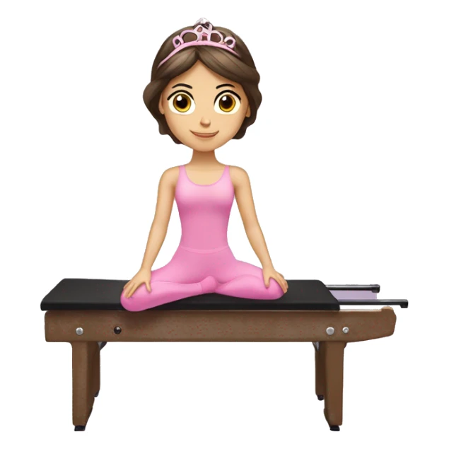 Brunette hair doing Pilates on reformer with pink tiara and ballet wrap sticker