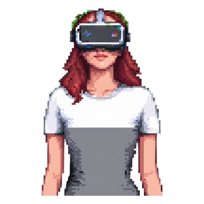 woman wearing VR glasses, pixel art style sticker