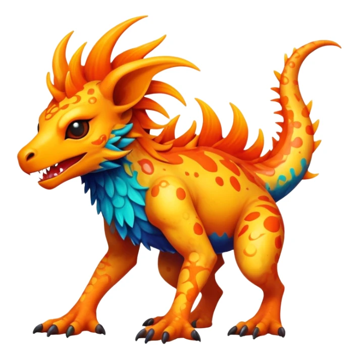 a vibrant colorful edgy vernid-fionbri-creature with splash patterns full body sticker