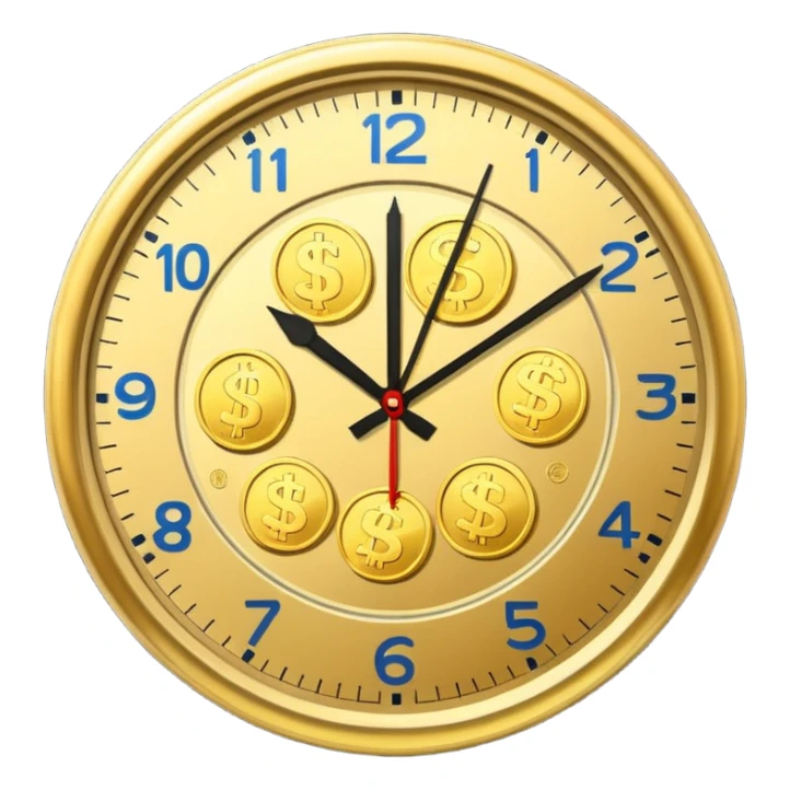 A clock ⏰ combined with coins 💰, symbolizing saving over time for retirement. sticker