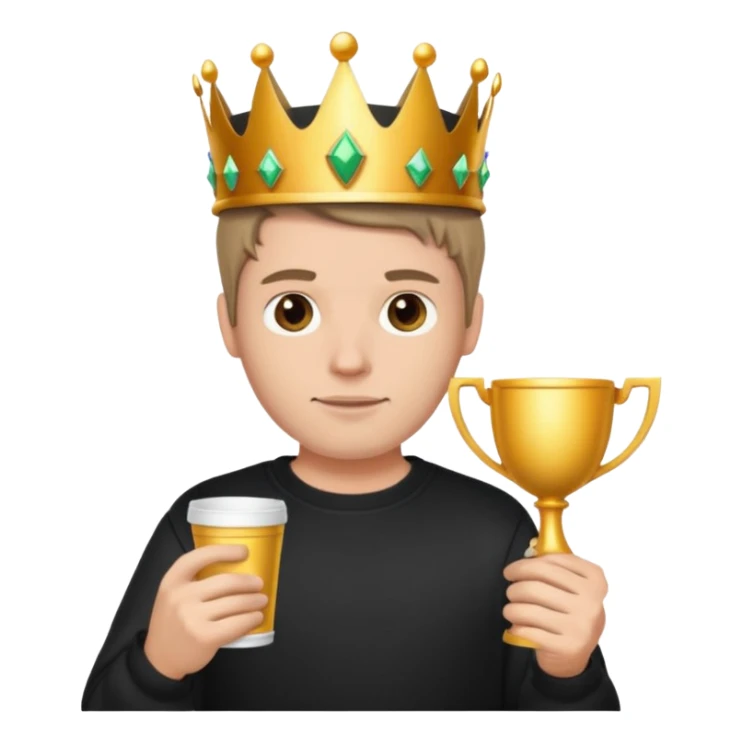 MVP + Tournament +Gaming + Black sweatshirt + White guy with crown + Tournament Cup   sticker