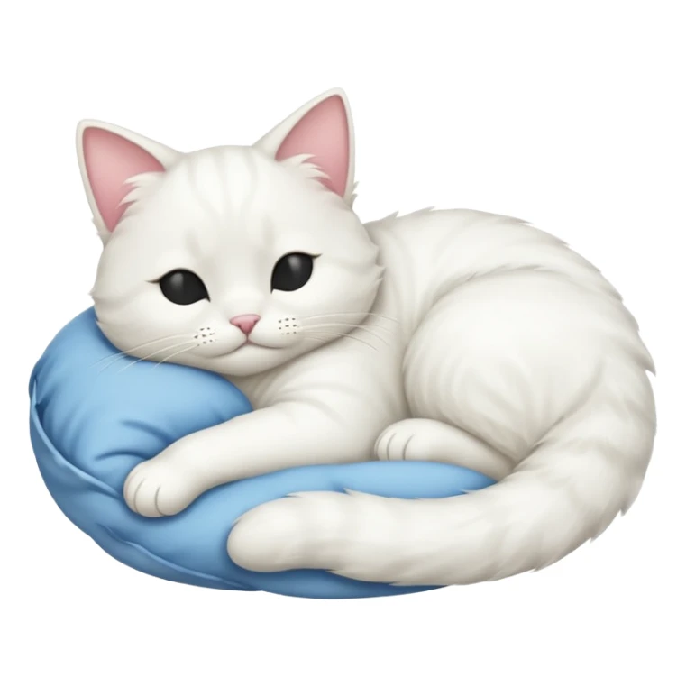 emoji of white napping cat with a tail hanging down sticker