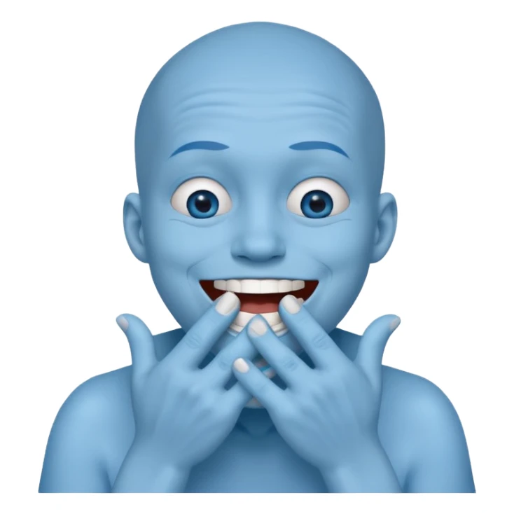 A blue face laughing out loud while covering it's mouth with his hands sticker