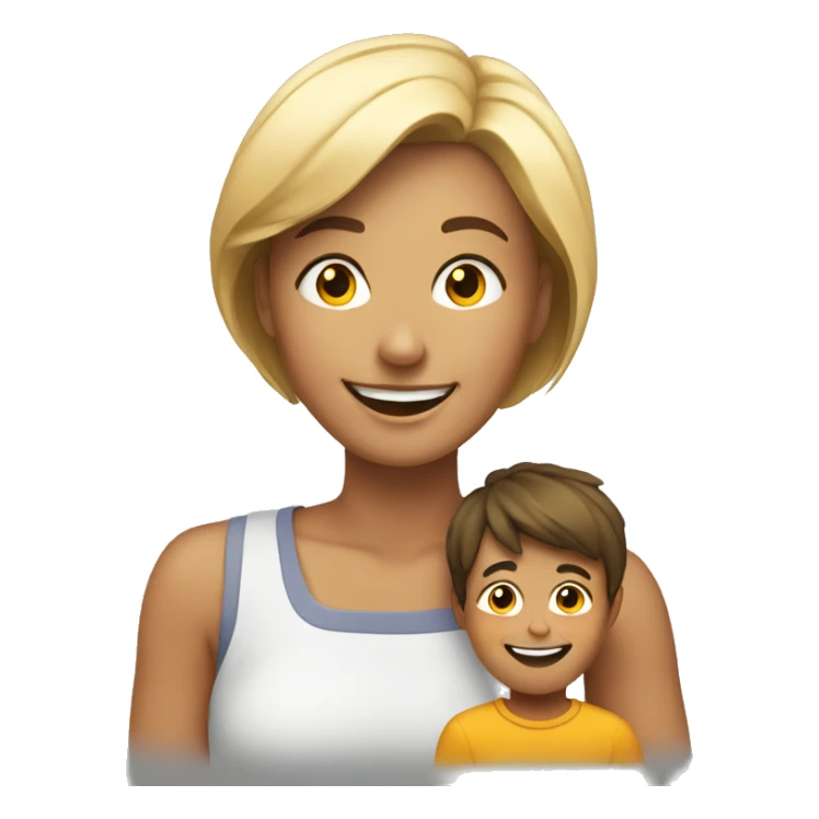 smiling woman with young boy sticker