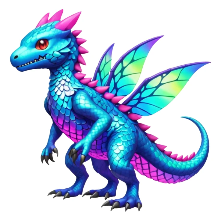 colorful neon-colored Fakémon-Digimon-Fionbri-Trico-creature (full body) sticker