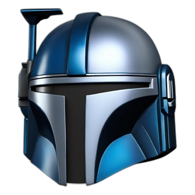 blue and silver mandalorian helmet with black center looking forward sticker